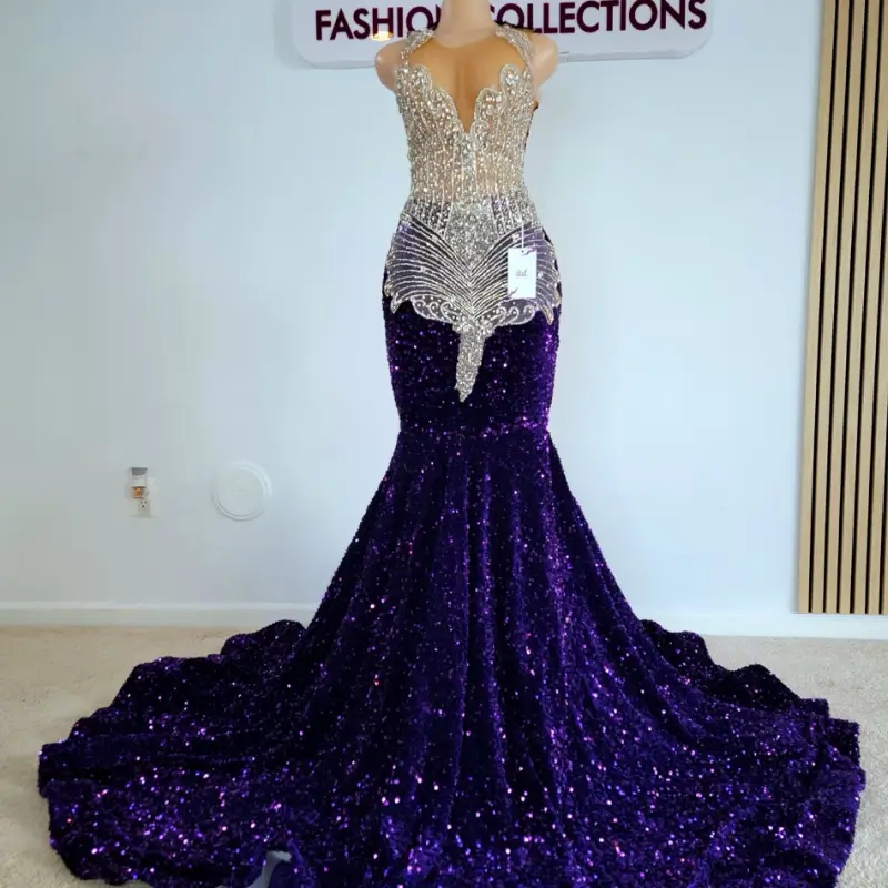 Beaded V-Neck Off-Shoulder Straps Sweep Train Mermaid Prom Dress-Custom Made in Maryland