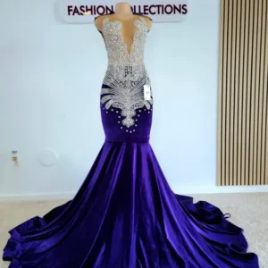 Deep V-Neck Off-Shoulder Straps Beaded Sweep Train Mermaid Prom Dress-Ready to Wear Maryland Boutique