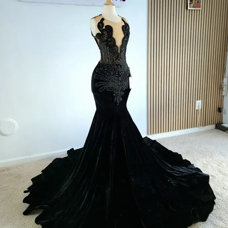 Deep V-Neck Off-Shoulder Straps Beaded Prom Dress-Custom Made in Maryland