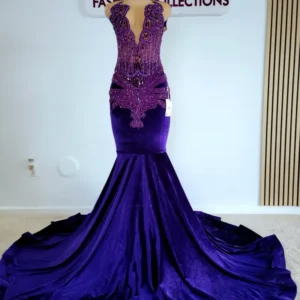 Deep V-Neck Off-Shoulder Straps Beaded Prom Dress-Custom Made in Maryland