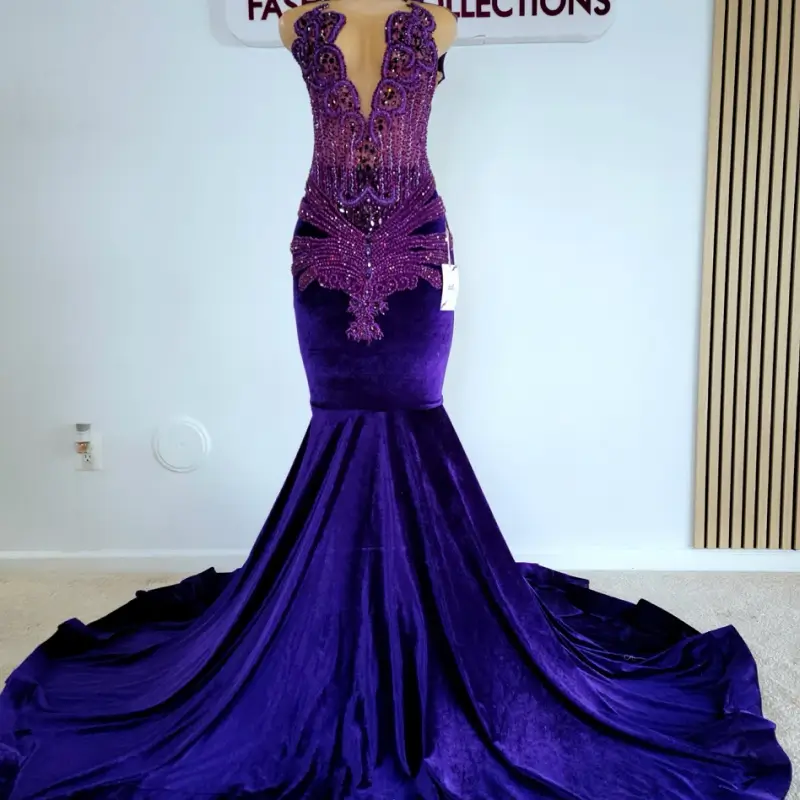 Deep V-Neck Off-Shoulder Straps Beaded Prom Dress-Custom Made in Maryland