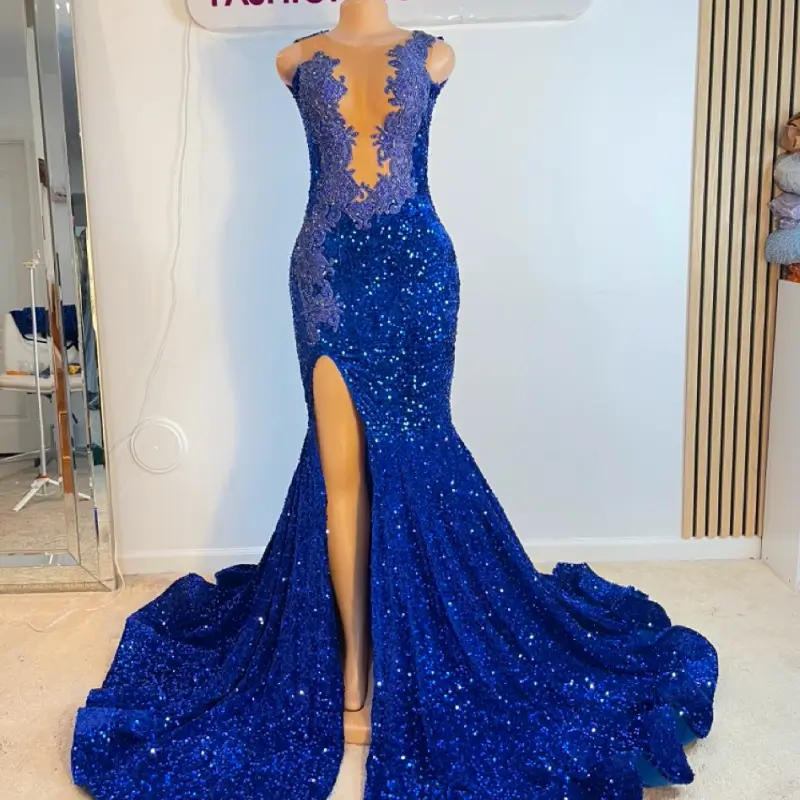 Deep V-Neck Velvet Prom Dress with Beaded Off-Shoulder Straps-Custom Made in Maryland