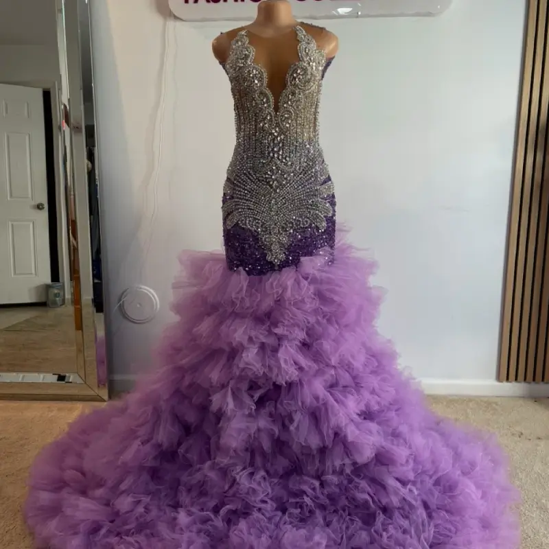 Floral Embellished Deep V-Neck Prom Dress with Beaded Off-Shoulder Straps-Custom Made in Maryland