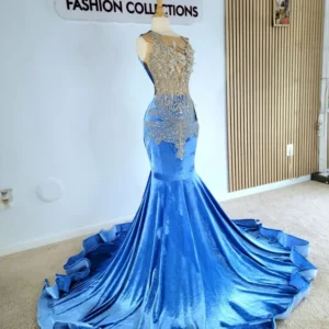 V-neck Beaded Pleated Velvet Prom Dress-Custom Made in Maryland