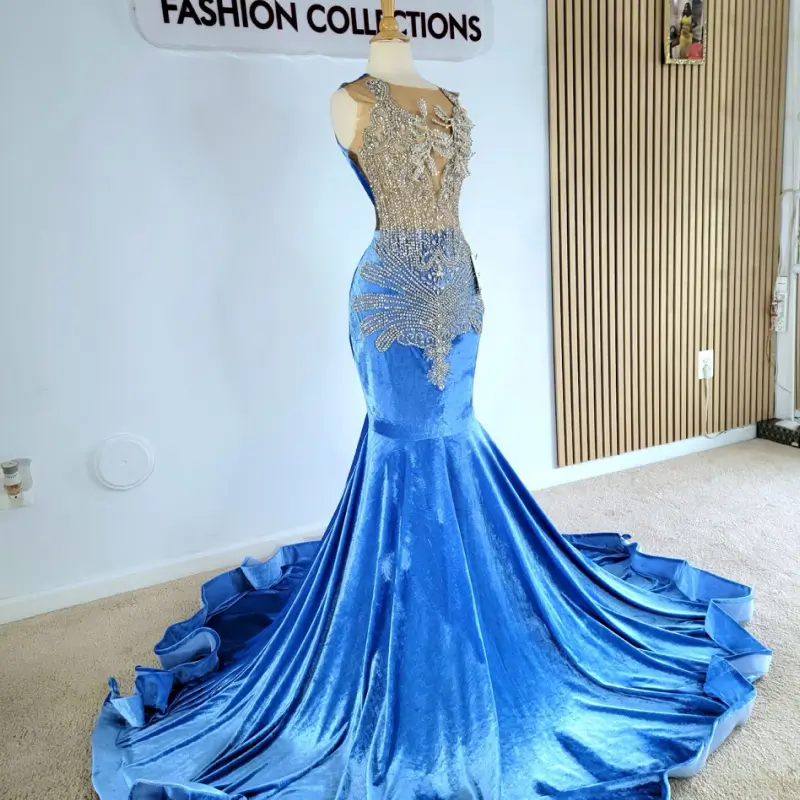 V-neck Beaded Pleated Velvet Prom Dress-Custom Made in Maryland