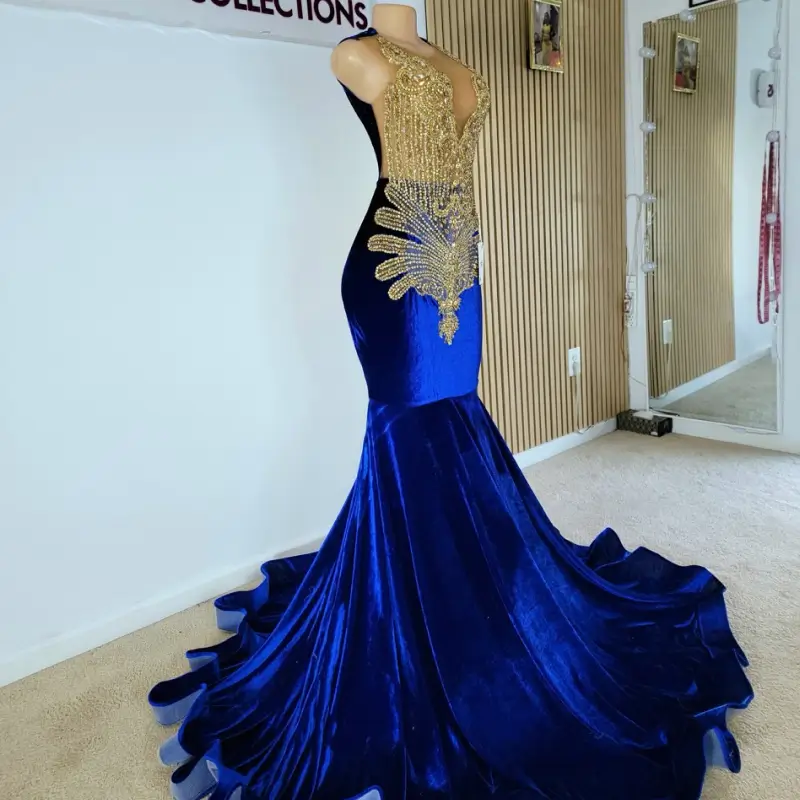 V-neck Pleated Velvet Prom Dress- Custom Made in Maryland